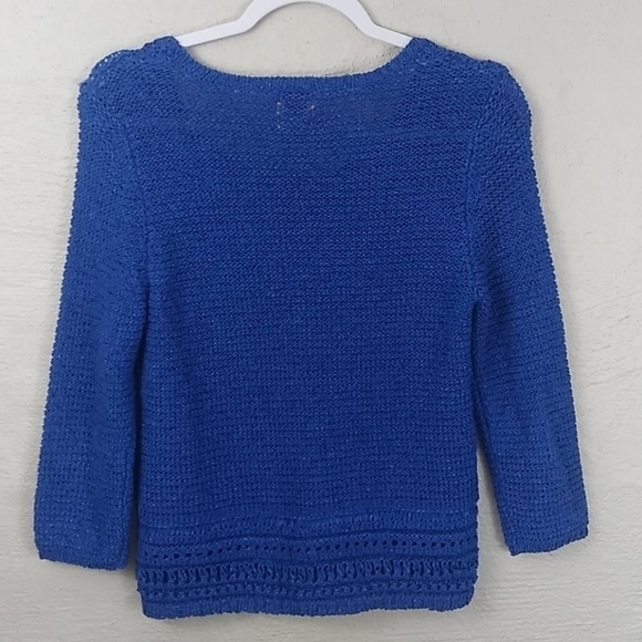 RUBY Rd. Petite Blue Beaded Embellished Scoop Neck Long Sleeve Knit Sweater - Picture 8 of 8